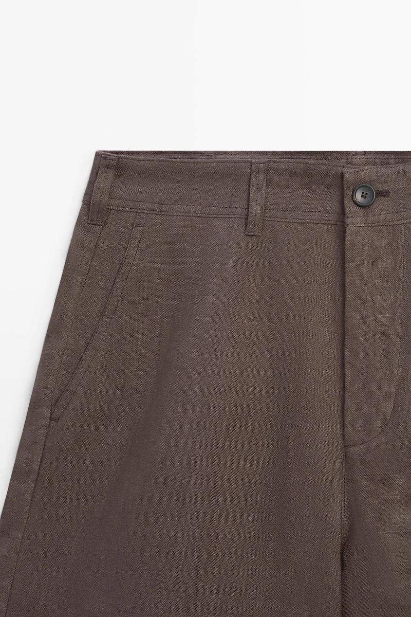 100% linen short Bermuda shorts