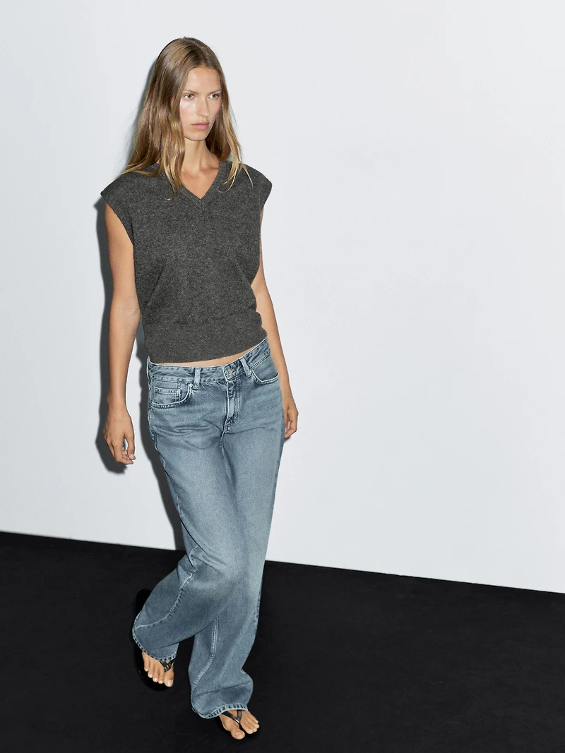 Veste sans manches en maille à col V