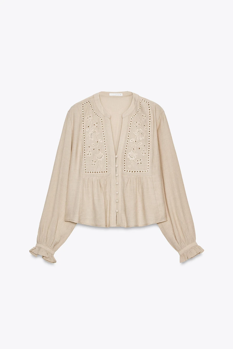 SHORT EMBROIDERED EYELET BLOUSE