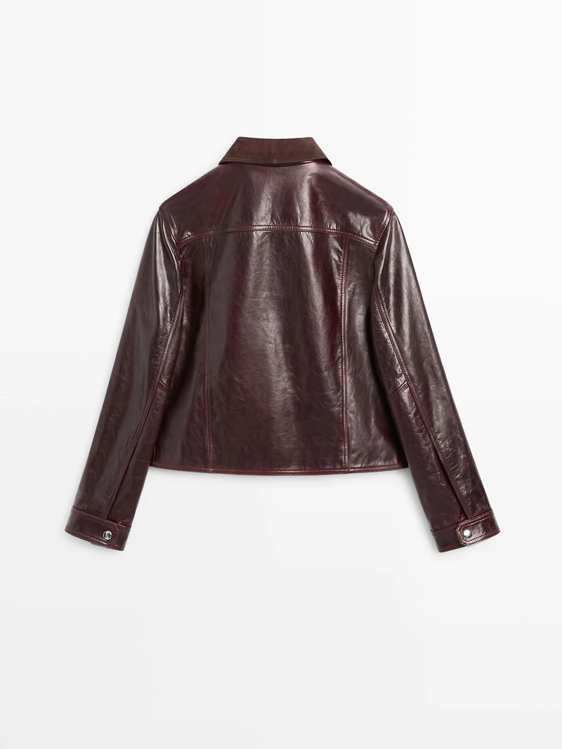 Nappa leather jacket with contrast suede collar