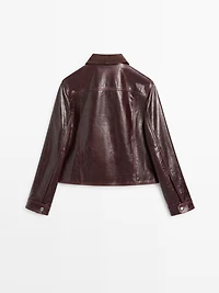 Nappa leather jacket with contrast suede collar