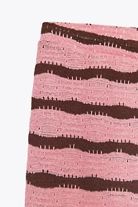 CUT-OUT STRIPED KNIT FLARE PANTS