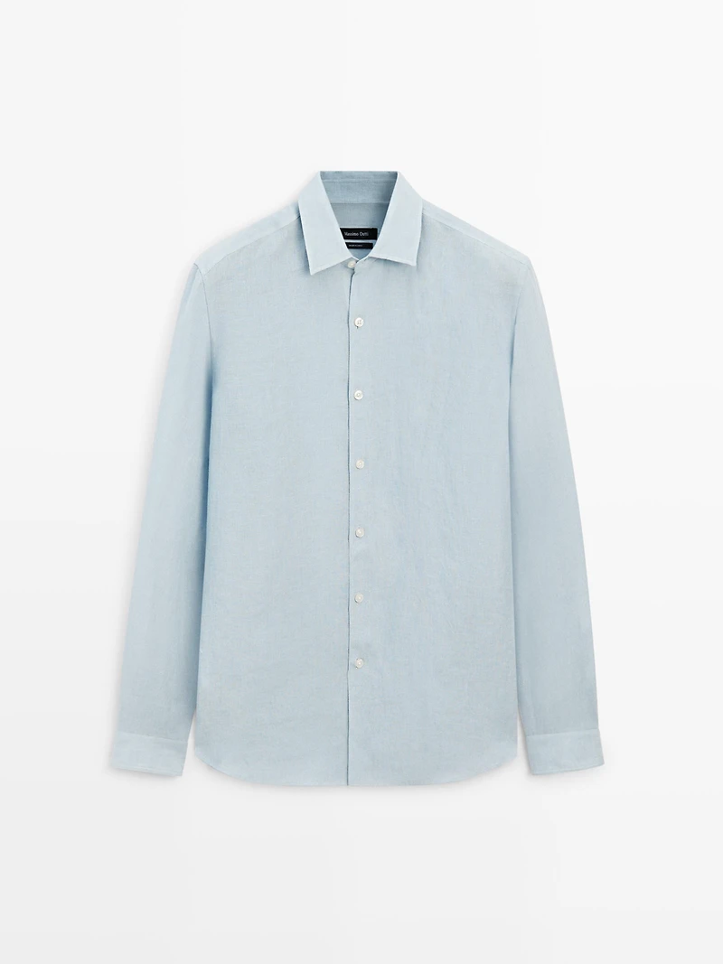 Textured 100% linen regular fit shirt