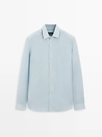 Textured 100% linen regular fit shirt