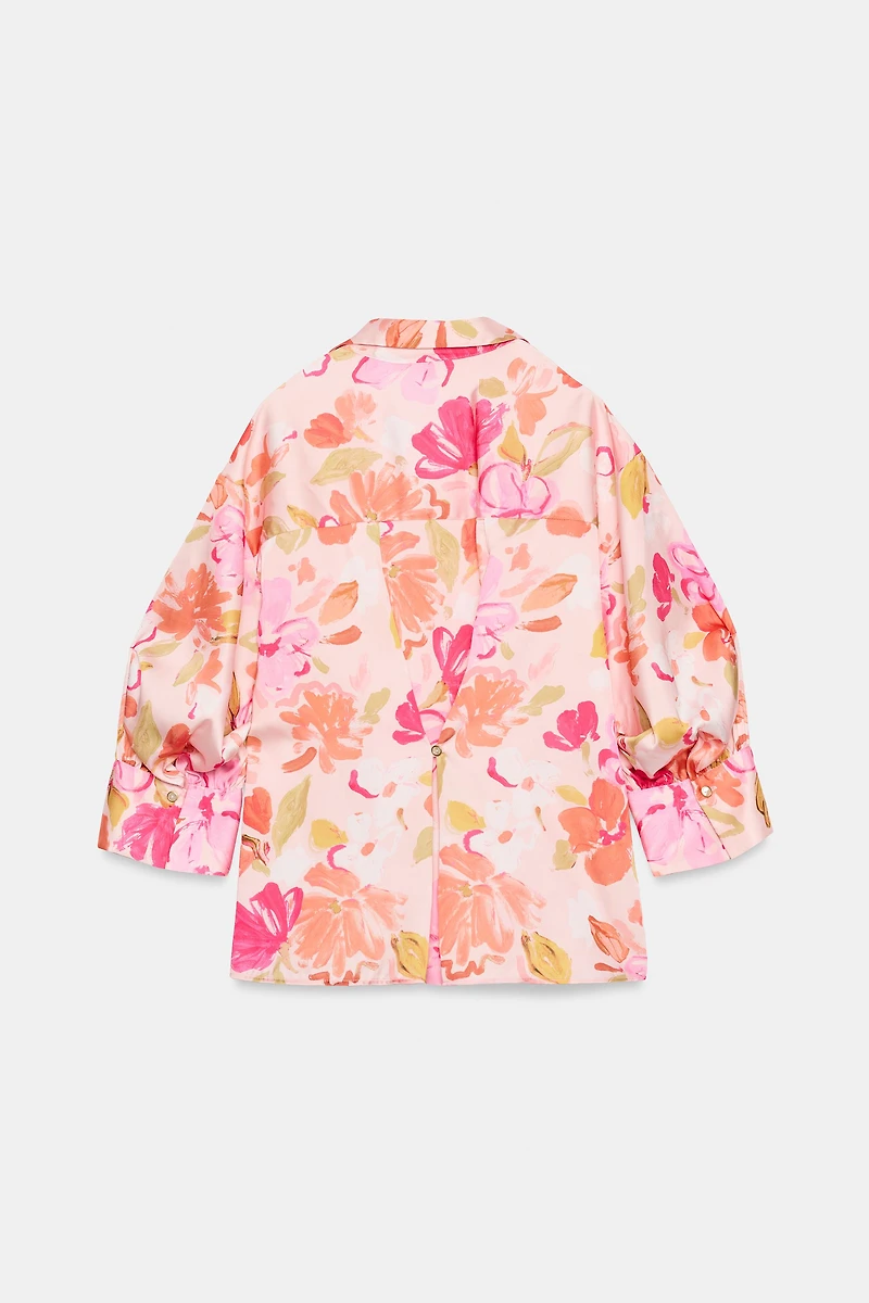 FLORAL PRINT SATIN EFFECT SHIRT