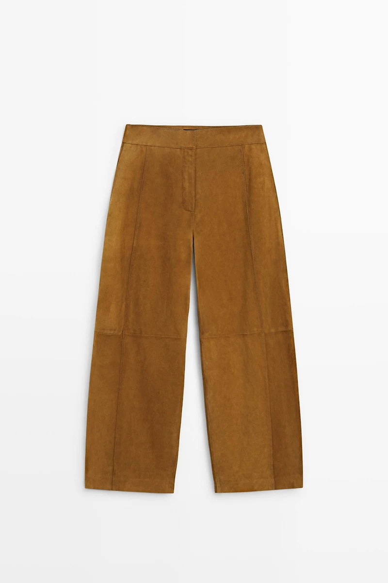 Suede goatskin barrel fit pants
