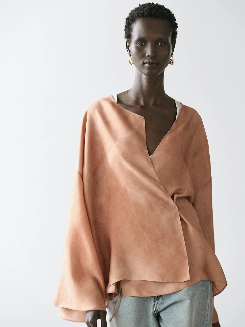Flowing surplice blouse