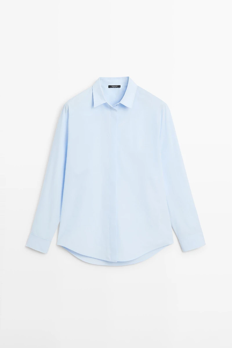 Poplin shirt with hidden buttons