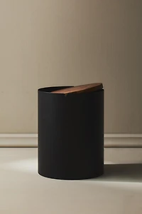 METAL BATHROOM TRASH CAN WITH WOODEN LID
