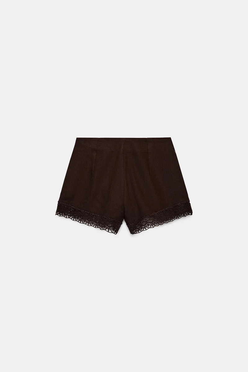 EMBROIDERED LACE TRIM SHORTS