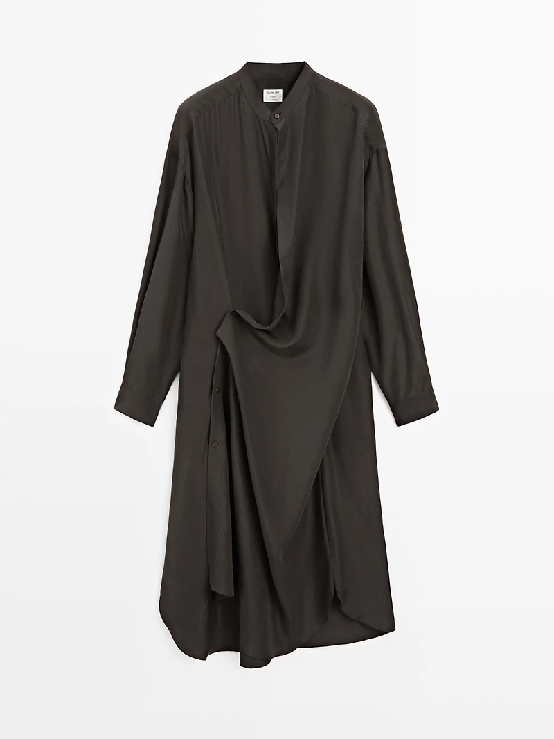 100% silk midi dress with fastening detail - STUDIO