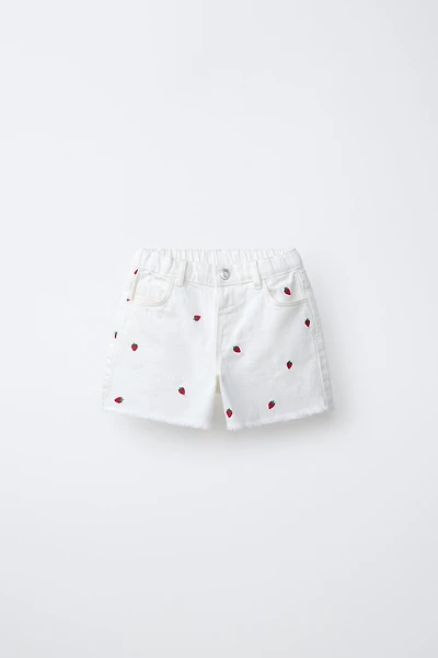 EMBROIDERED STRAWBERRY MOM FIT TWILL SHORTS CASA LAWA X ZARA KIDS