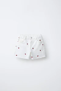 SHORT EN SERGÉ MOM FIT BRODERIES FRAISES CASA LAWA X ZARA KIDS
