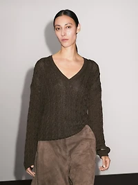 V-neck cable-knit sweater