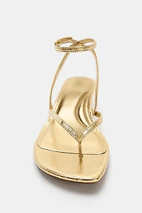 METALLIC KITTEN HEEL SANDALS