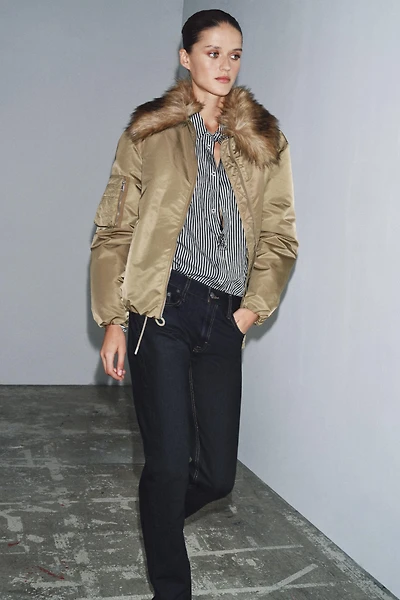 VESTE BOMBER COL EFFET FOURRURE ZW COLLECTION