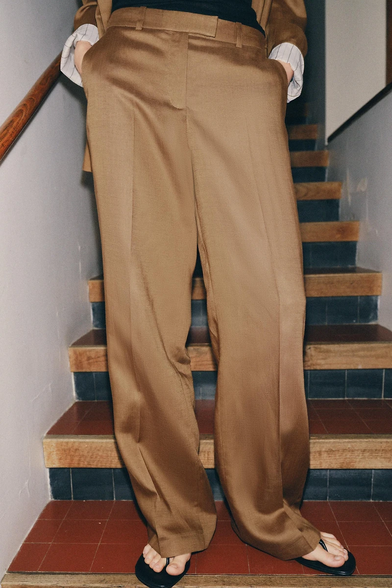 LINEN BLEND STRAIGHT LEG PANTS