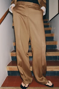 LINEN BLEND STRAIGHT LEG PANTS
