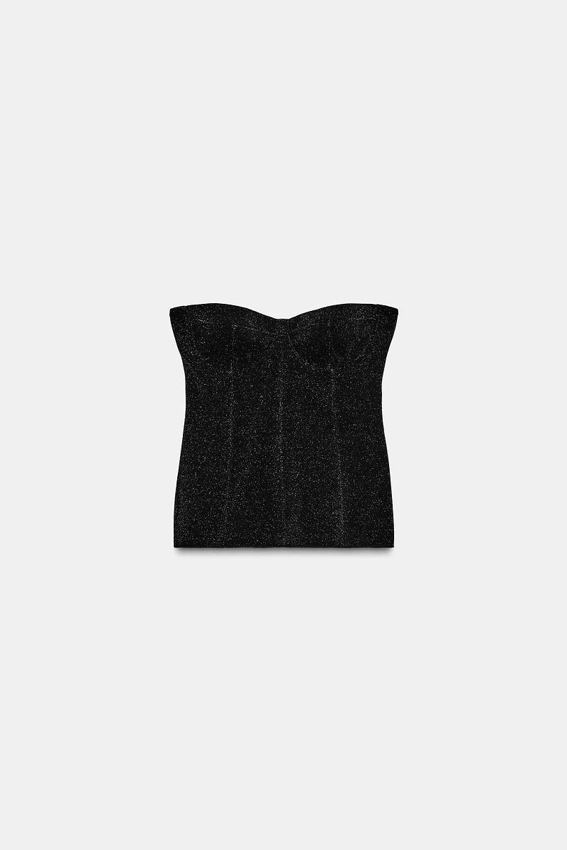 SHINY STRETCH BANDEAU TOP