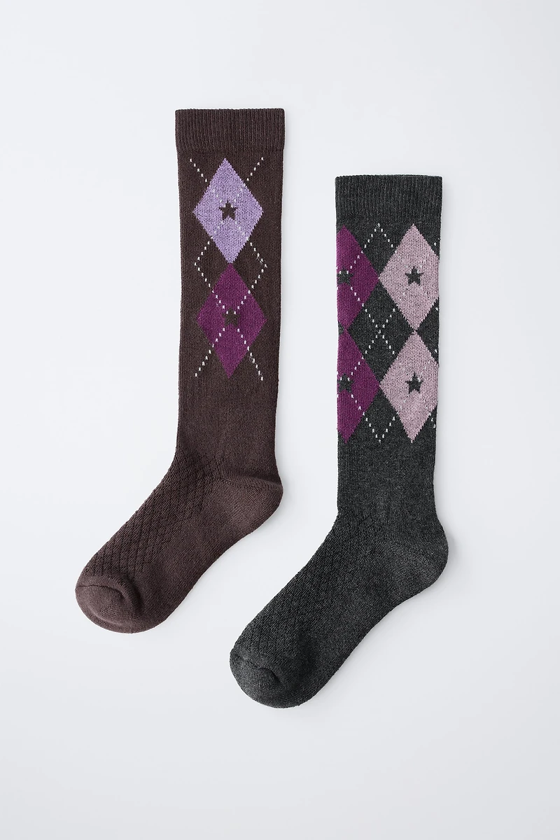 LOT DE DEUX PAIRES CHAUSSETTES HAUTES À LOSANGES