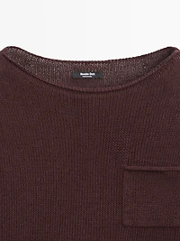 Cotton and linen knit sweater with pocket detail