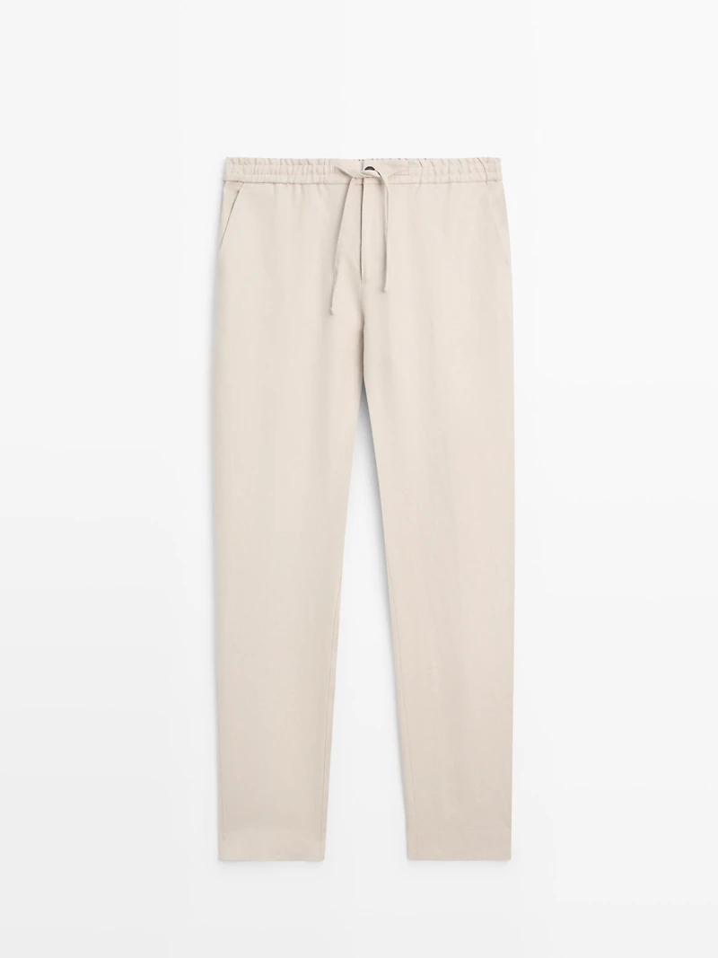 Total look linen trousers with waist detail