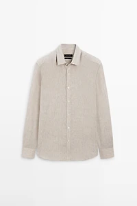 Regular fit washed striped 100% linen shirt