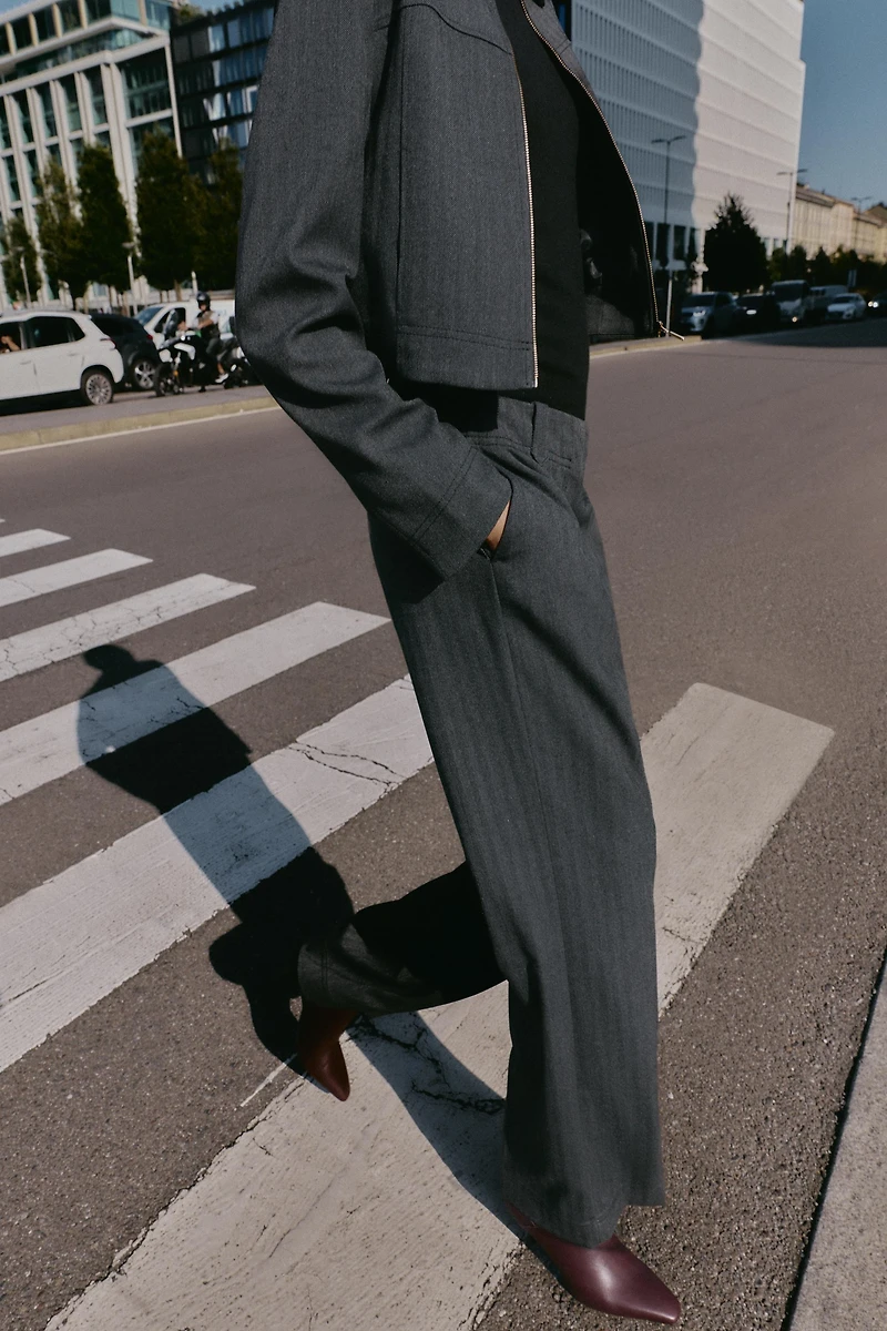 HERRINGBONE STRAIGHT LEG PANTS