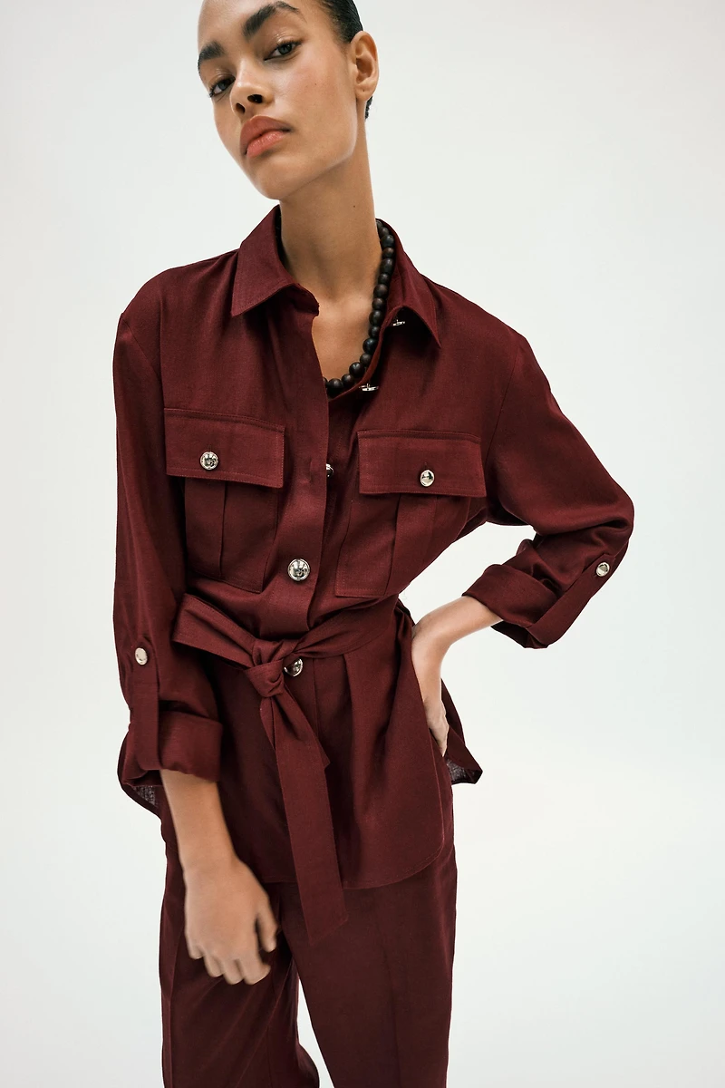 BELTED LINEN SAFARI JACKET