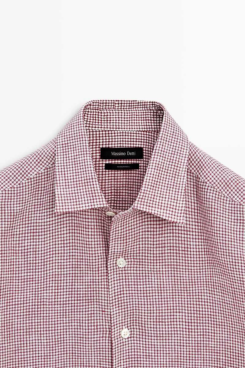 100% linen regular fit micro-checked shirt