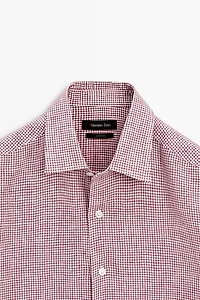 100% linen regular fit micro-checked shirt
