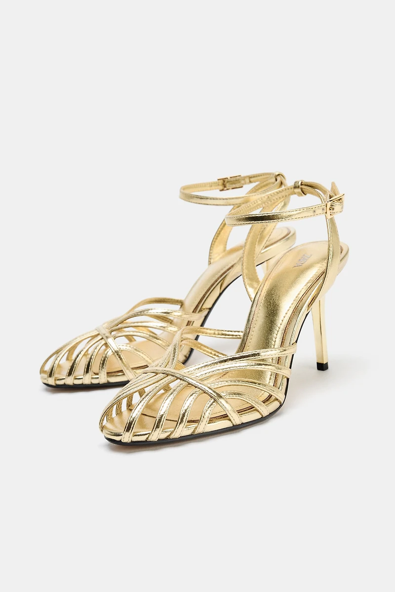 METALLIC EFFECT HEELED FISHERMAN SANDALS