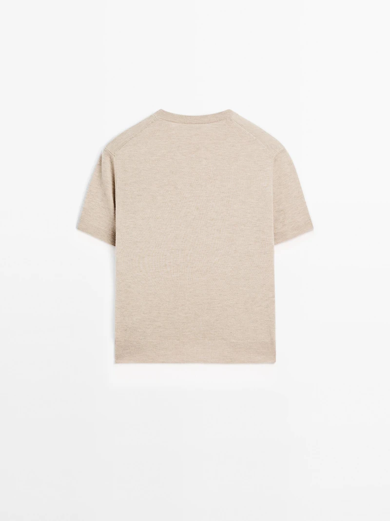 Short-sleeve wool blend knit sweater