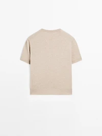 Short-sleeve wool blend knit sweater