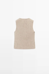 Veste sans manches mélangée détails boutons lin