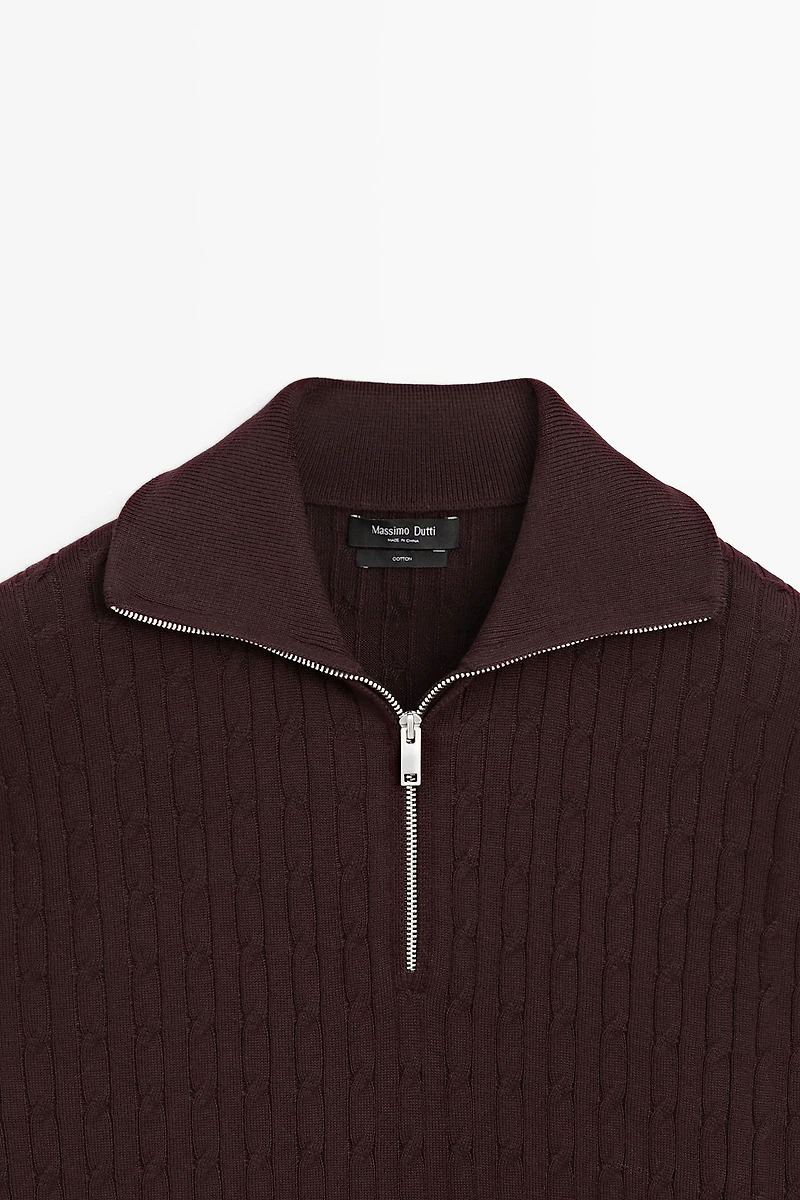 Mock neck knit zip sweater