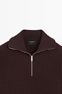 Mock neck knit zip sweater