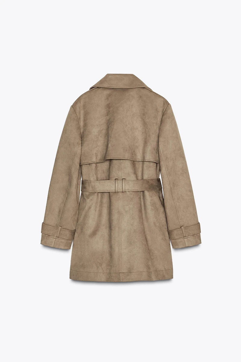 FAUX SUEDE TRENCH COAT