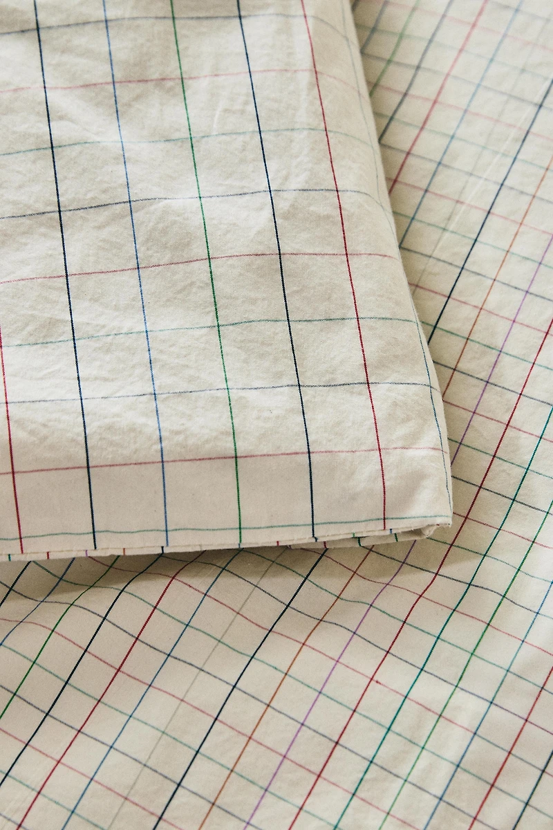 KIDS' CHECKED COTTON DUVET COVER