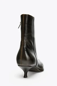 LEATHER KITTEN HEEL ANKLE BOOTS