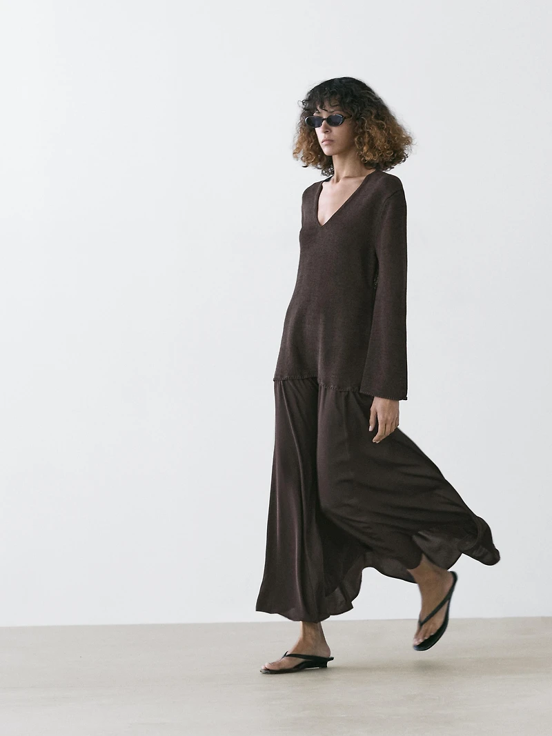 Contrast cotton blend knit dress