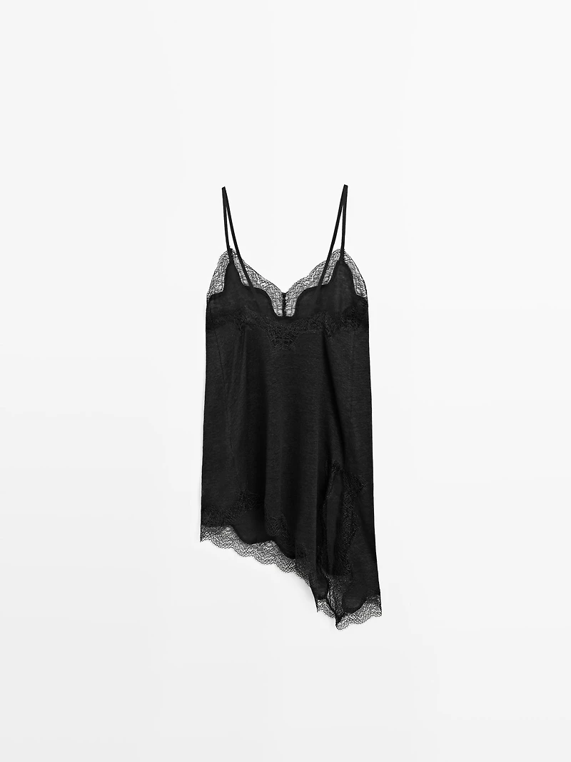Asymmetric linen blend camisole top