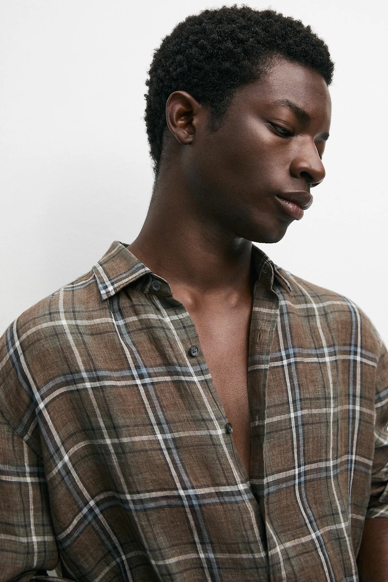 100% linen regular fit check shirt