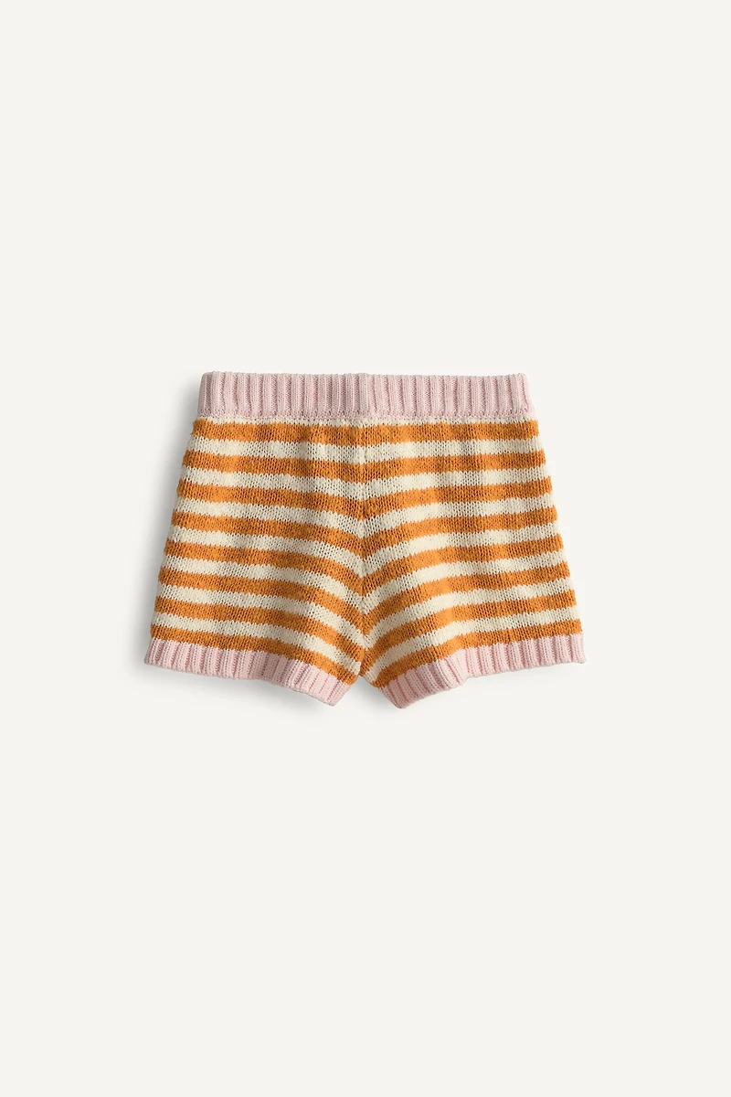 KNIT STRIPED EMBROIDERED FLOWER SHORTS LIMITED EDITION