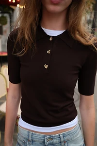 SHORT SLEEVE KNIT POLO TOP