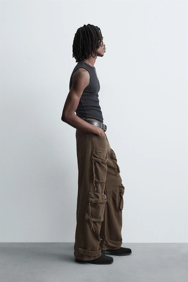 DENIM CARGO PANTS WITH POCKETS