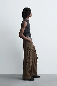DENIM CARGO PANTS WITH POCKETS