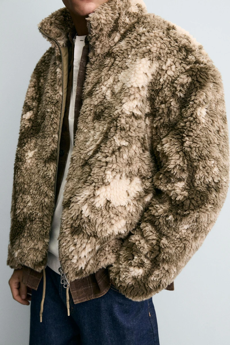 PRINTED FAUX SHEARLING JACKET