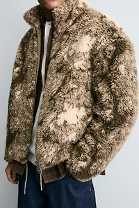 PRINTED FAUX SHEARLING JACKET