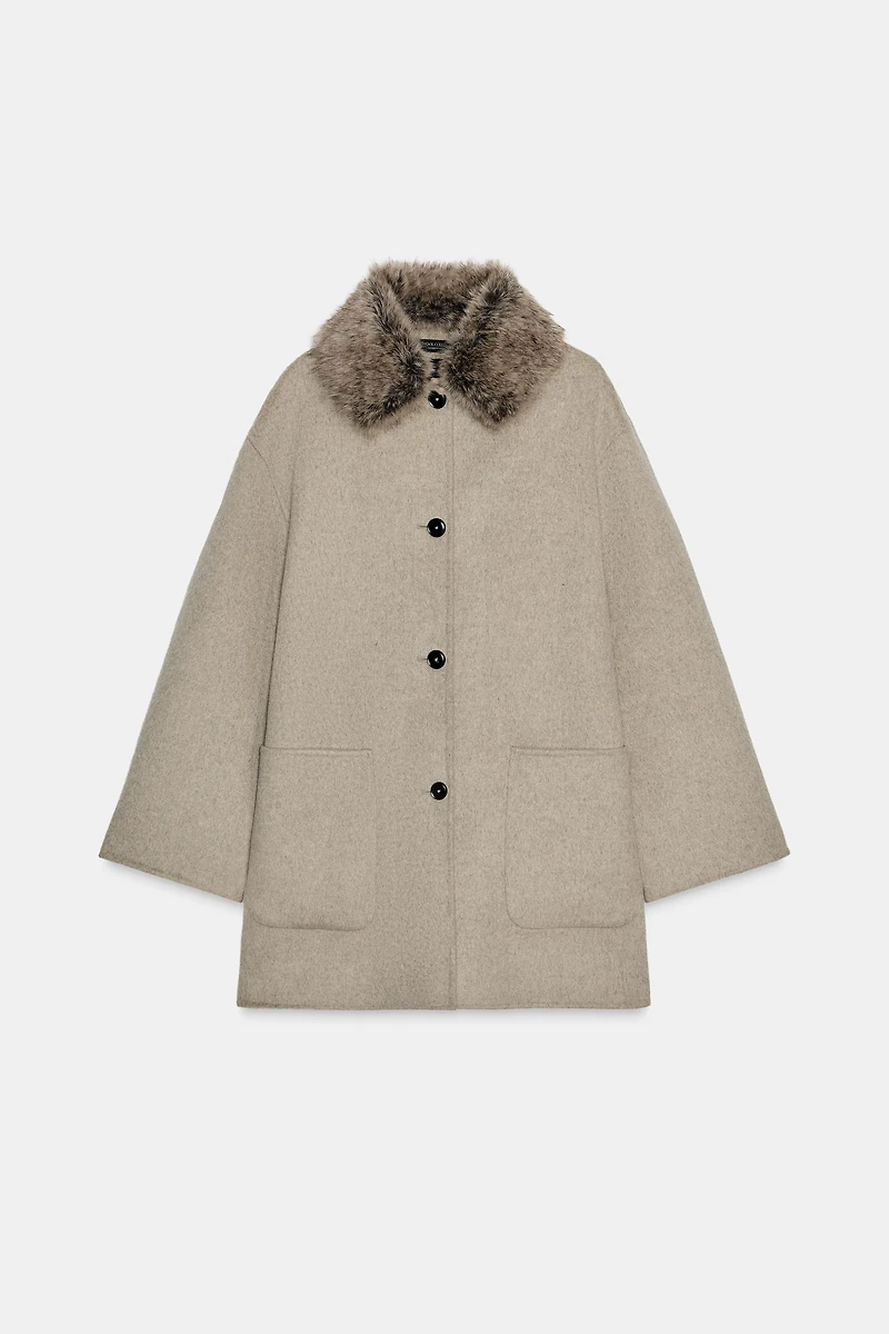 MANTEAU AVEC LAINE COL EFFET FOURRURE ZW COLLECTION